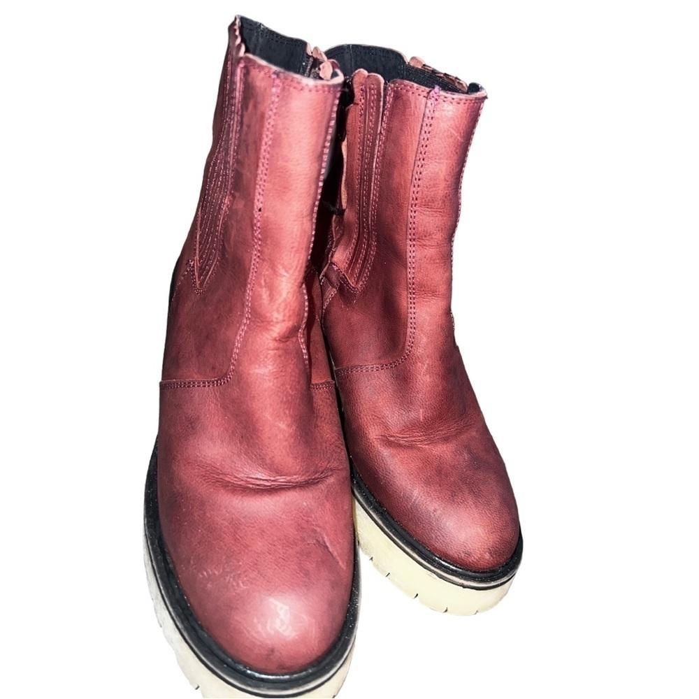 NWOT ▶️ Free People ◀️ James Wine Leather Heeled Chelsea Boots EU 37 - Picture 13 of 17